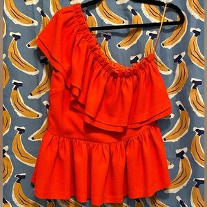 Endless Rose - Orange Sleeveless Blouse with Asymmetrical Ruffles
